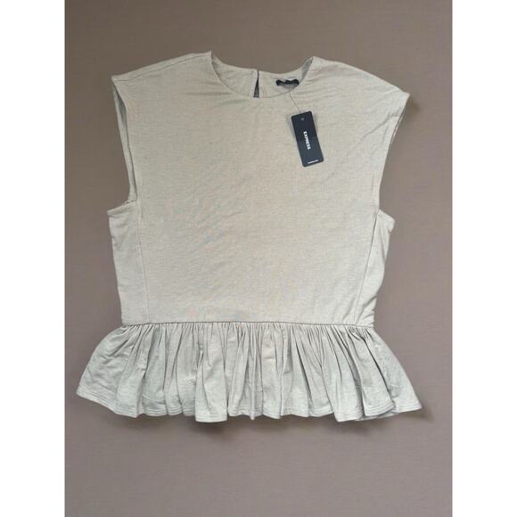 Express Linen-Blend Crew Neck Peplum Tee Swan Color Size Medium New Boho - Picture 1 of 10
